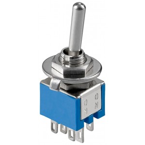 Interrupteur &agrave; bascule miniature, 2x UM, 6 broches, bo&icirc;tier bleu