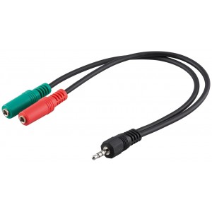 Adaptateur pour casque PC, 1x 3,5 mm AUX 4 p&ocirc;les vers 2x 3,5 mm AUX 3 p&ocirc;les