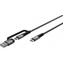 2en1 C&acirc;ble Textile USB, Gris Sid&eacute;ral/Argent, 1 m