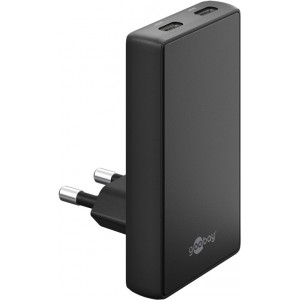 Chargeur rapide 90&deg; 2x ports USB-C 90&deg; 65W noir